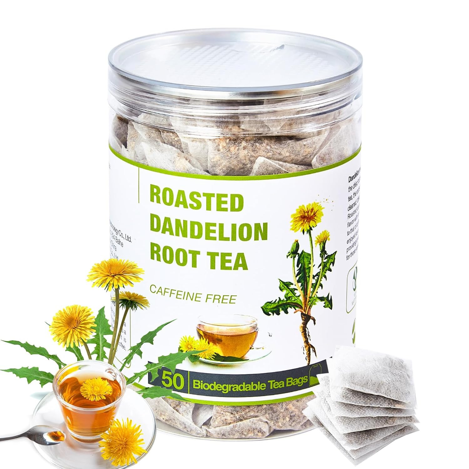 50 Bags Roasted Dandelion Root Tea Bags, 2.5/Bags, Natural Dried Dandelion...
