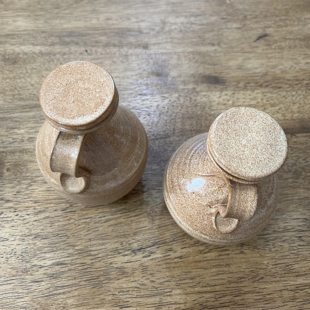 Art Pottery Mini Pitchers Glaze With Lids Rustic Decorations 2 Pcs.