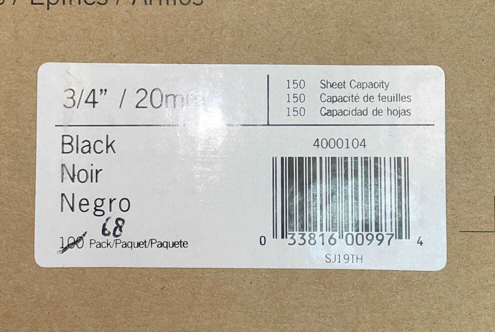 Combbind Standard Spines, 3/4" Diameter, 160 Sheet Capacity, Black, 68 Box