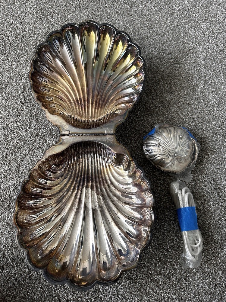 Vintage Eton Dolphin Handle Clam Shell Silver Plated Electrified BunWarmer