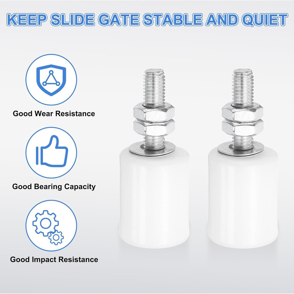 2Pcs Slide Gate Guide Roller, 1-5/8" Nylon Rollers Gate Support Assembly, Uni...