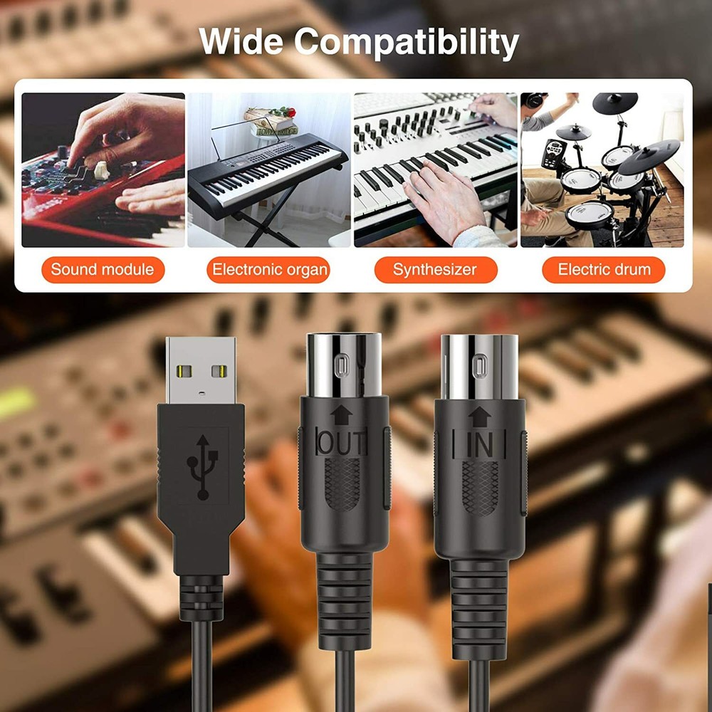 LEKATO 6.5ft 16 Channels MIDI to USB Interface MIDI Cable Adapter w/Input&Output