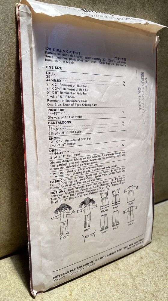 Butterick Doll & Clothes Pattern #428