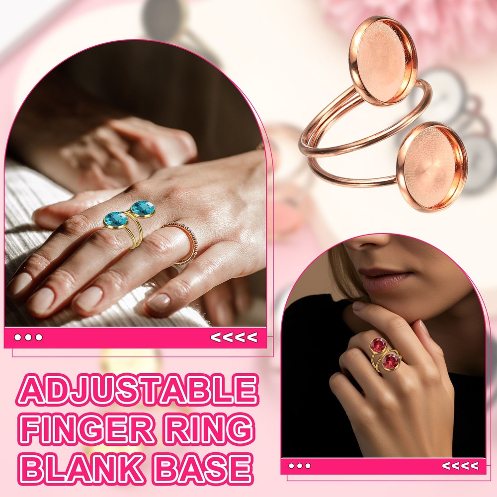 Ring Blank, 10 Pcs Adjustable Finger Ring Blank Base 12mm, Bronze