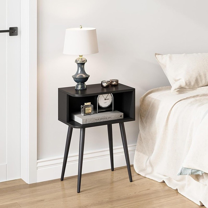 Multi-Functional Nightstand End Table W/ Storage Easy Assembly Home Office Black