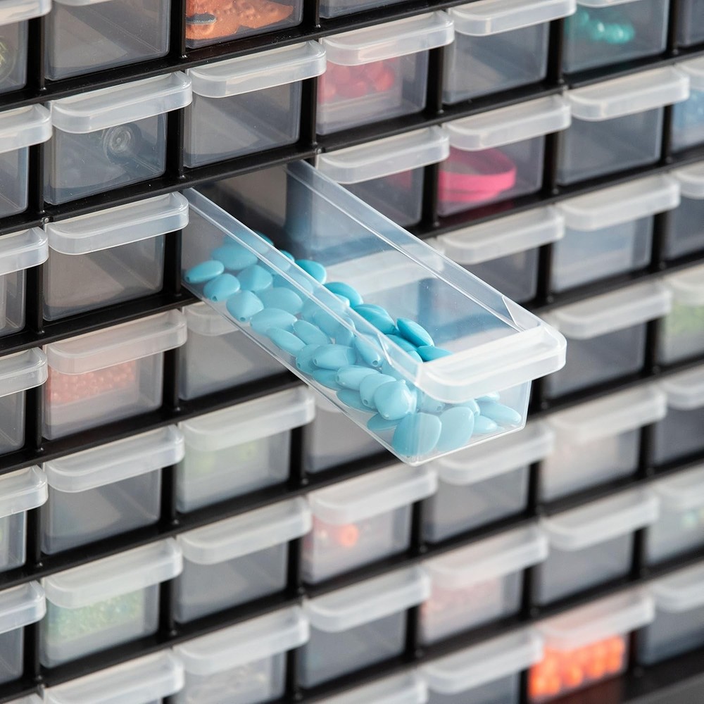 Stackable Hardware Storage Bin with 64 Drawers