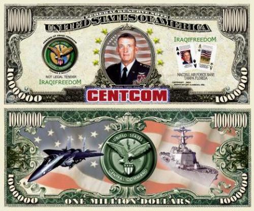 CENTCOM Central Command Million Dollar Bill Funny Money Novelty Note+FREE SLEEVE