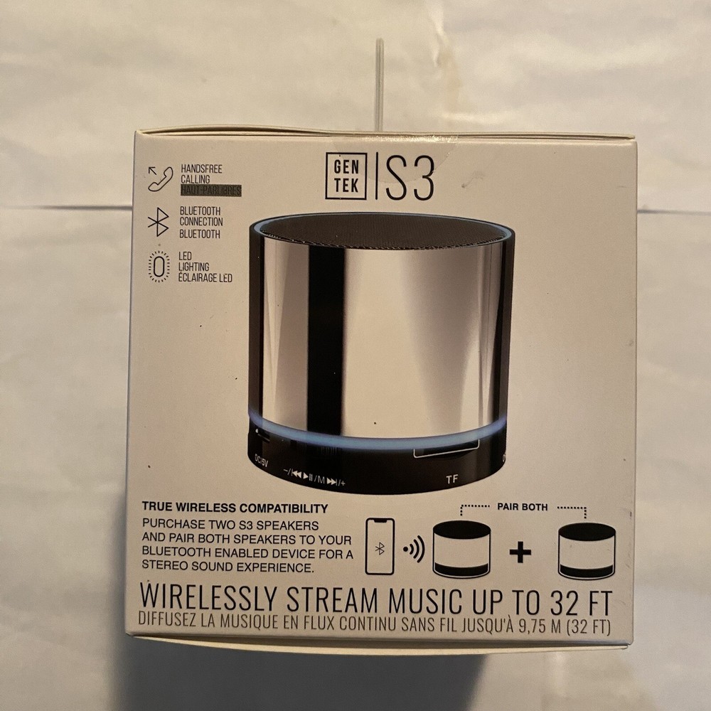Gen Tek S3 Wireless Portable Led Speaker Bluetooth Capability. NEW ITEM