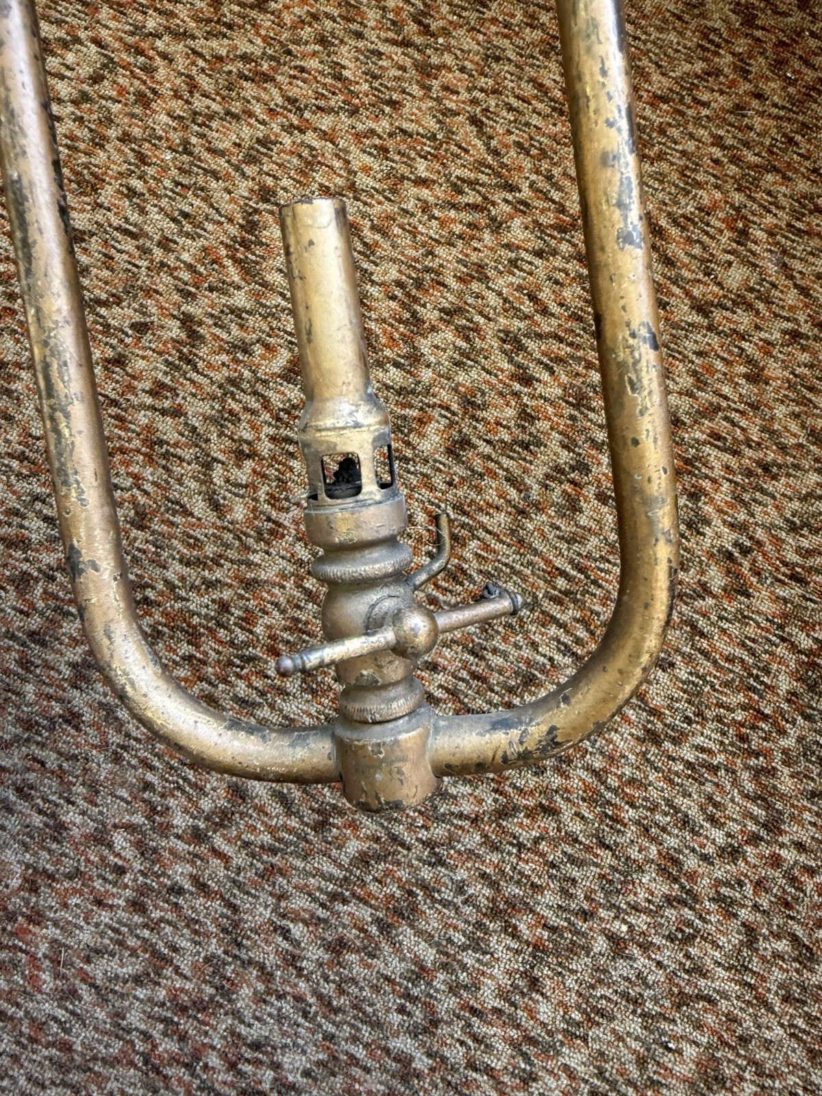 Antique Gas Pendant Hall Light Fixture Frame only to Restore Pressed Brass Crown