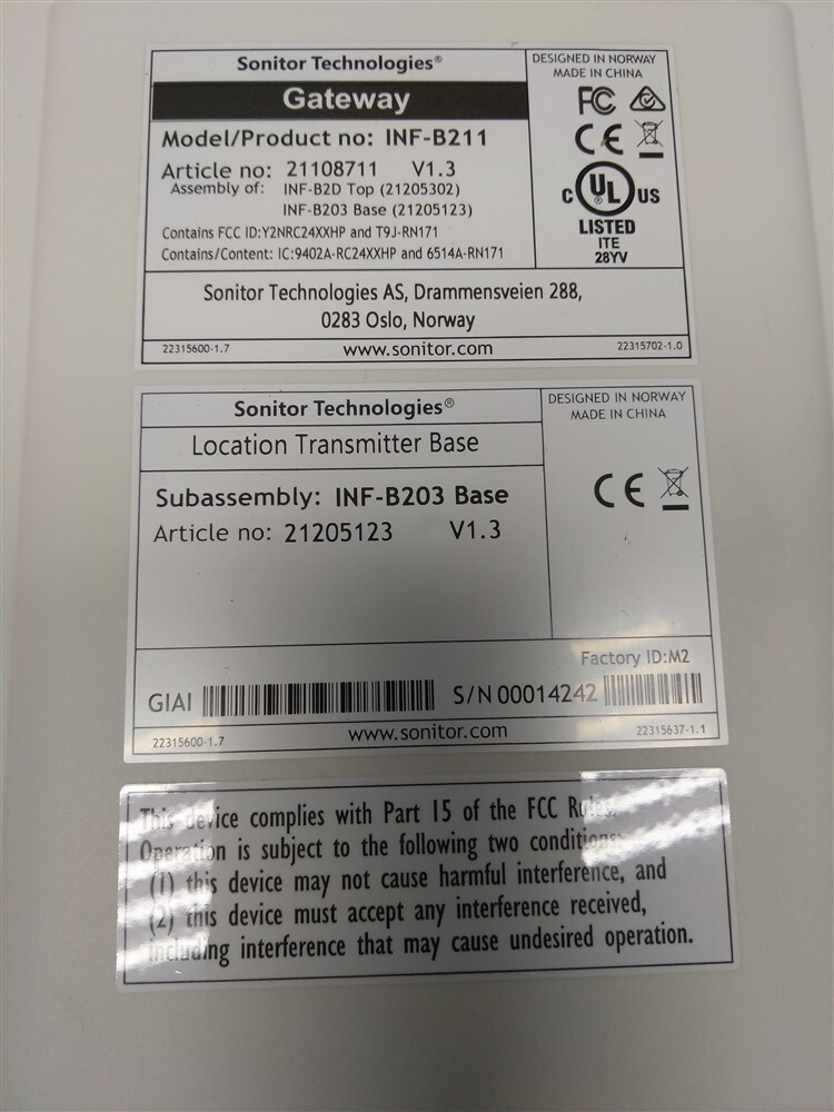 Sonitor Technologies INF-B211 Gateway Location Transmitter Base INF-B203