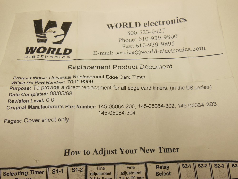 World Electronics 7901.9009 Edge Card Timer 145-05064-302