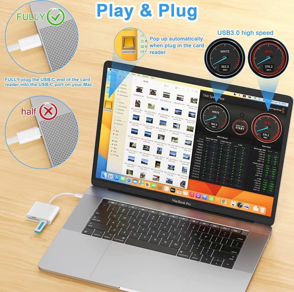 FLEAVER 4 in 1 USB C Camera Memory Card Reader Type C SD TF Card Reader Adapter