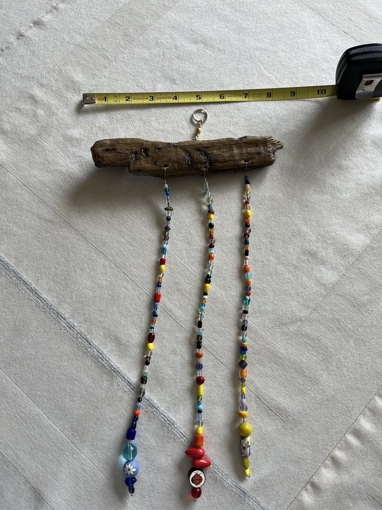 Boho-Style Handcrafted Multicolor Beaded Driftwood Sun Catcher