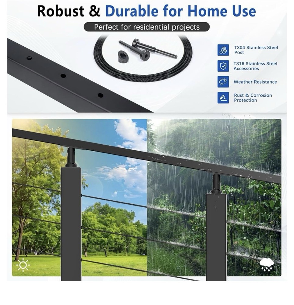 36" One-Stop Black Cable Railing Posts Kit