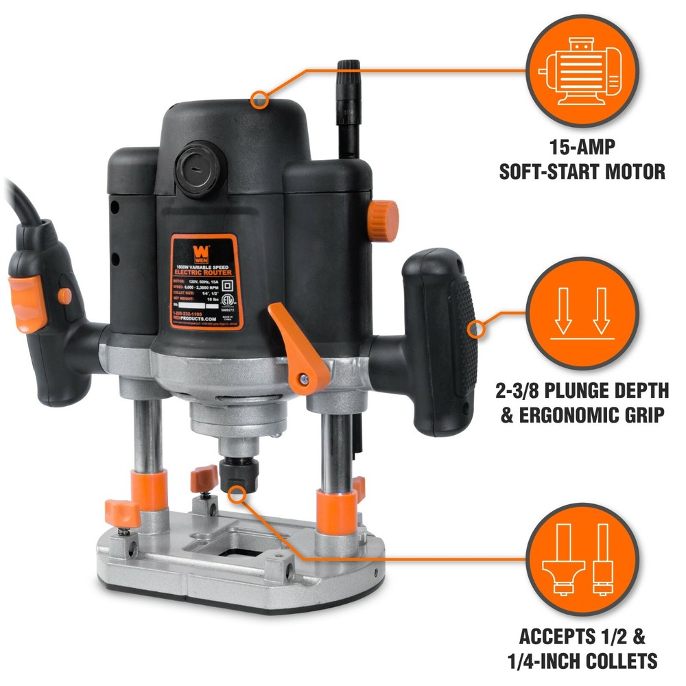 WEN RT6033 15A Variable Speed Plunge Woodworking Router Kit with Carrying Case