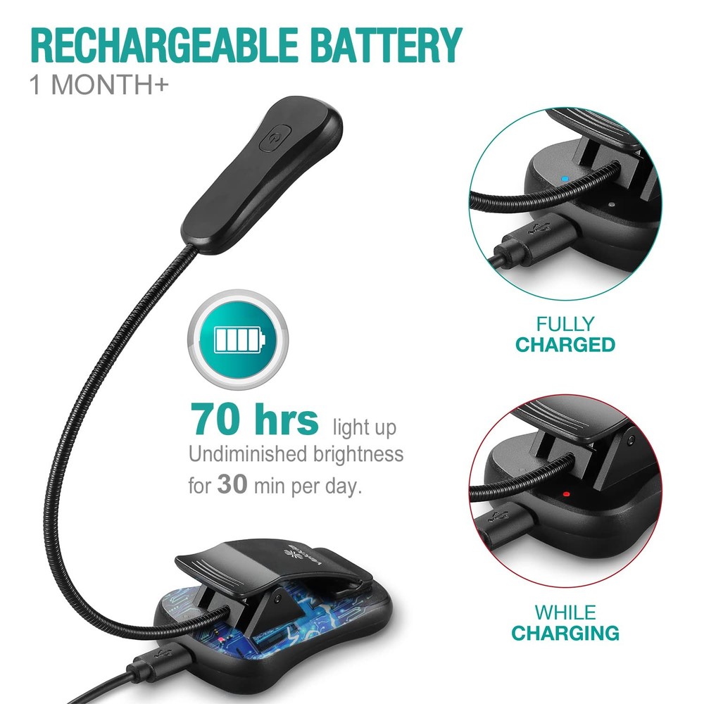 Rechargeable Book Light 3 Color Modes Adjustable Brightness