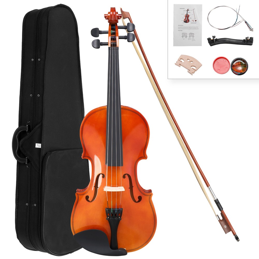 Glarry 1/8 Acoustic Solid Wood Violin Case Bow Rosin String Shoulder Rest