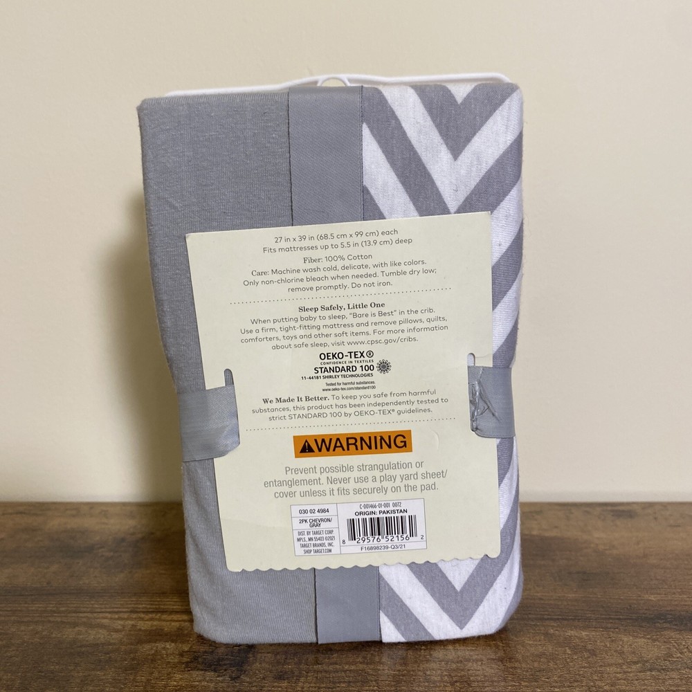 Fitted Playard Sheets Chevron & Solid 2pk - Cloud Island Gray/White