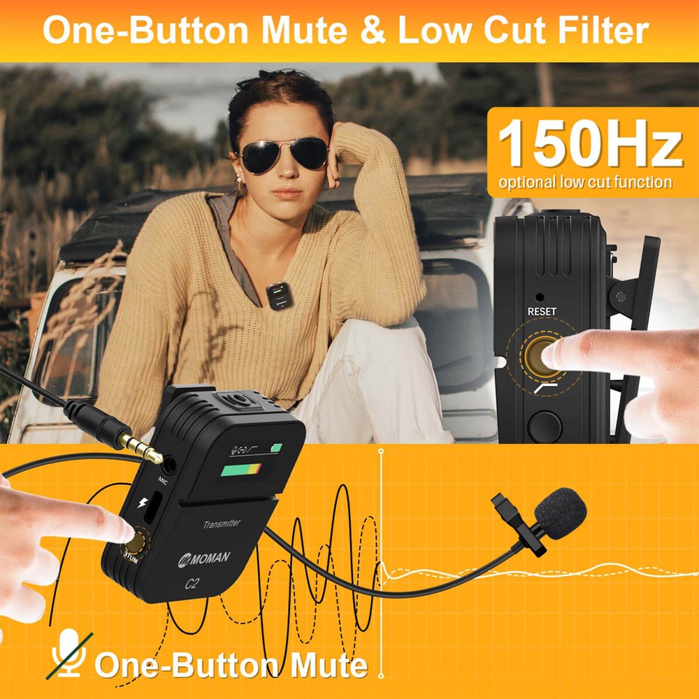 MOMAN C2 Wireless Lavalier Microphone System 2.4GHz For Camera Phone Vlogging