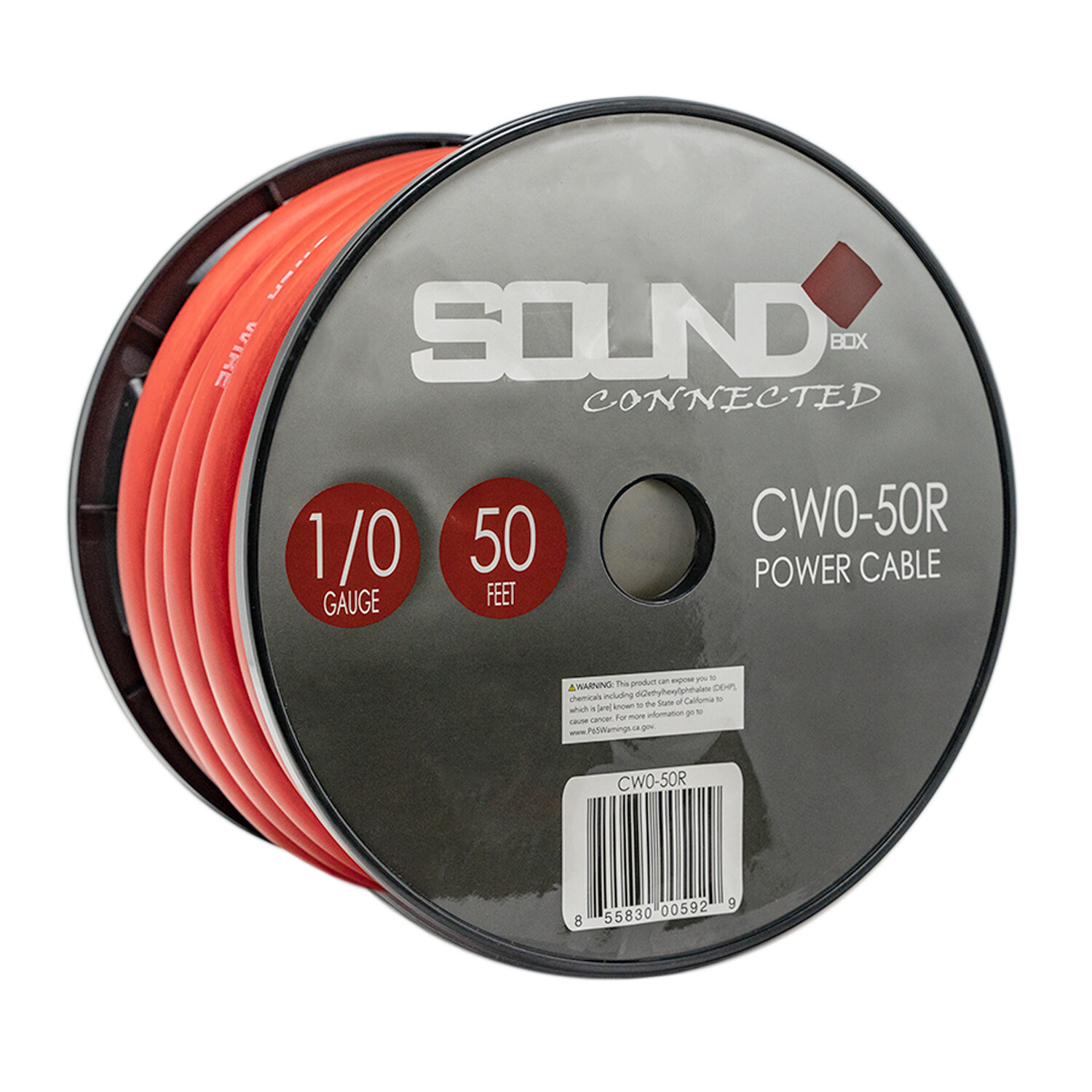SoundBox CW0-50R, 0 Gauge 50' CCA Amplifier Power / Ground Amp Wire Spool, Red