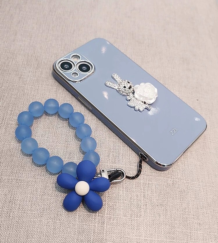 Blue Frosted Flower Phone Strap