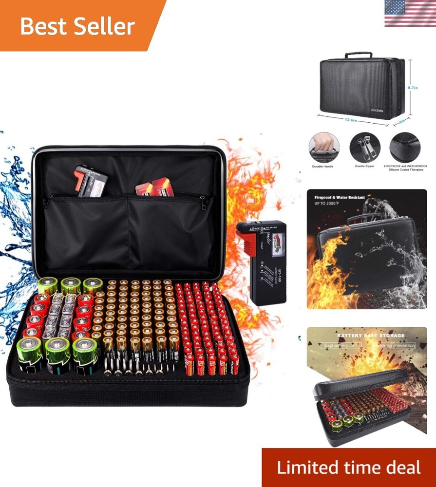 Fireproof Battery Organizer Storage Box,Fireproof Waterproof Carrying Case Ba...
