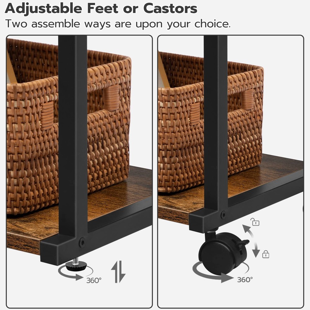 Industrial Printer Stand with Charging Station, 3-Tier Printer Table, Rolling...