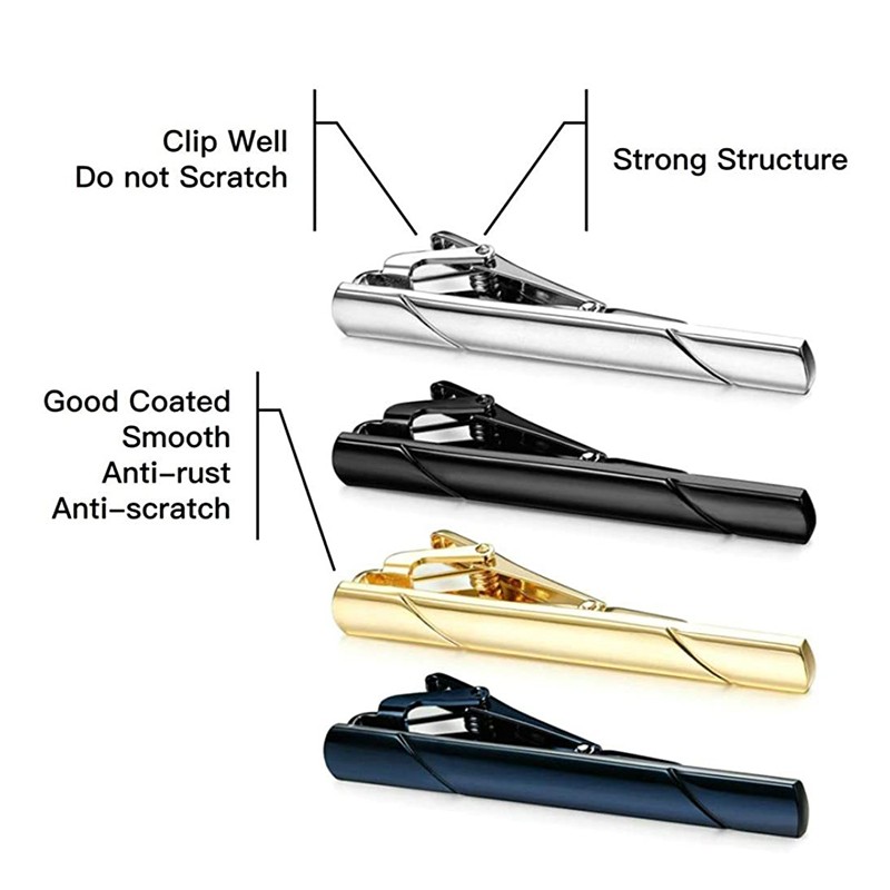 4PCS Mens Tie Clip Stainless Steel Necktie Bar Clasp Clamp Pin Blue Gold Black