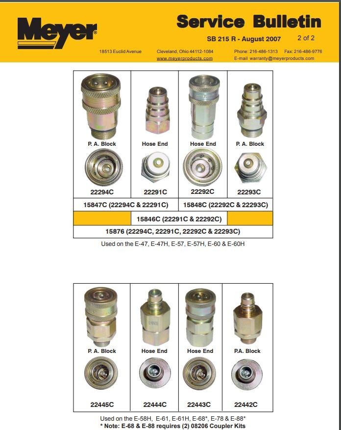 MEYER SNOW PLOW HYDRAULIC QUICK COUPLER DRIVER SIDE (LEFT) KIT 15847 15822