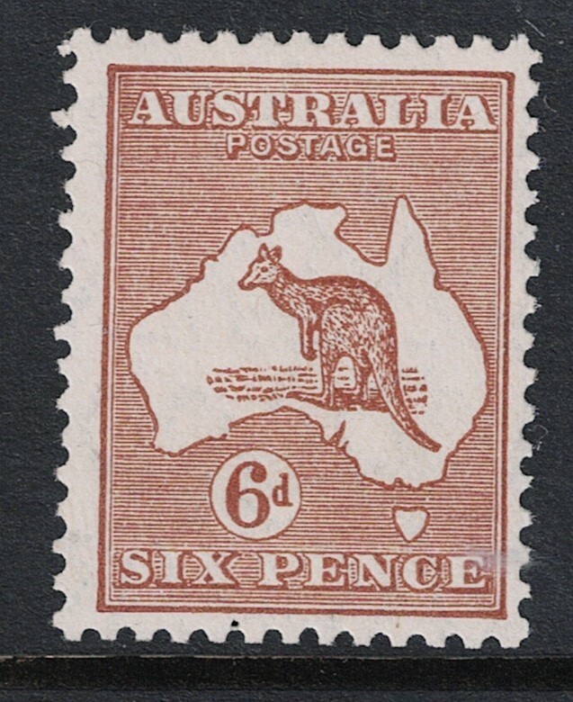 1929 6d Chestnut Kangaroo, Small Multi wmk, Fine MLH