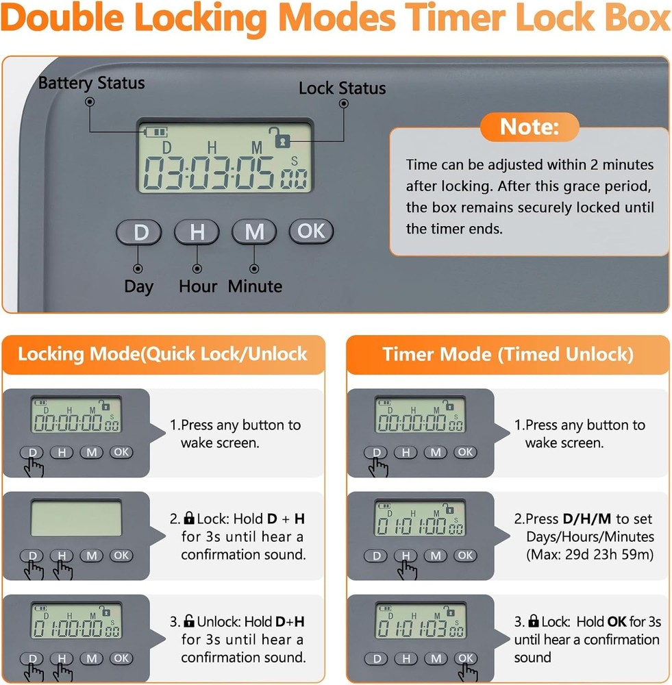 Timed Lock Box for Phone & Snacks | 2-in-1 Smart Lock with Digital Timer & Quick