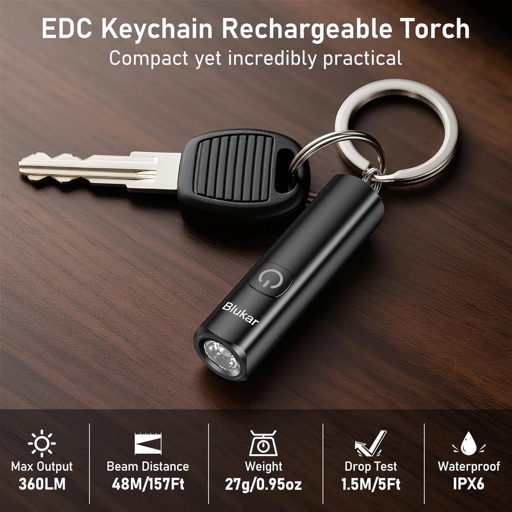 Blukar Rechargeable Keychain Flashlight, 3 Modes Waterproof Portable EDC Light