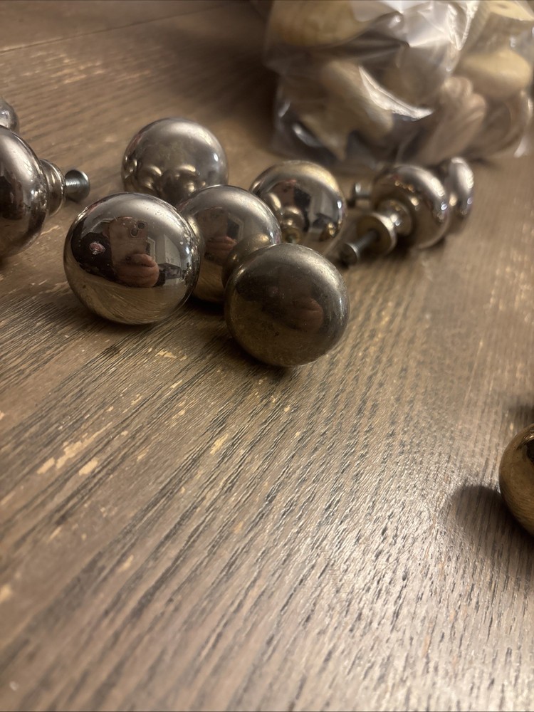 23 Brass/Silver Mid Century Modern Drawer Pulls Knobs Hardware LOT