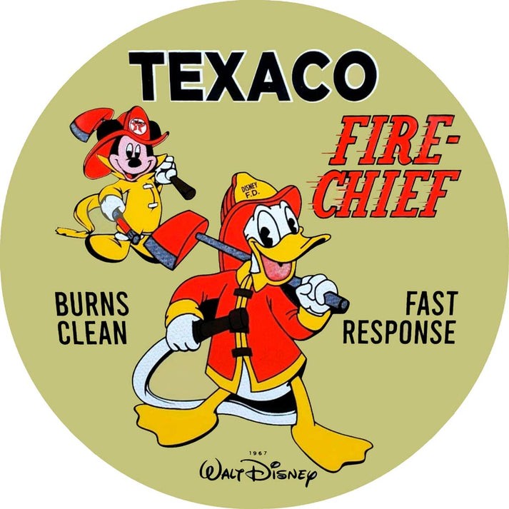 DONALD DUCK MICKEY TEXACO 14" ROUND HEAVY DUTY USA MADE METAL ADVERTISING SIGN