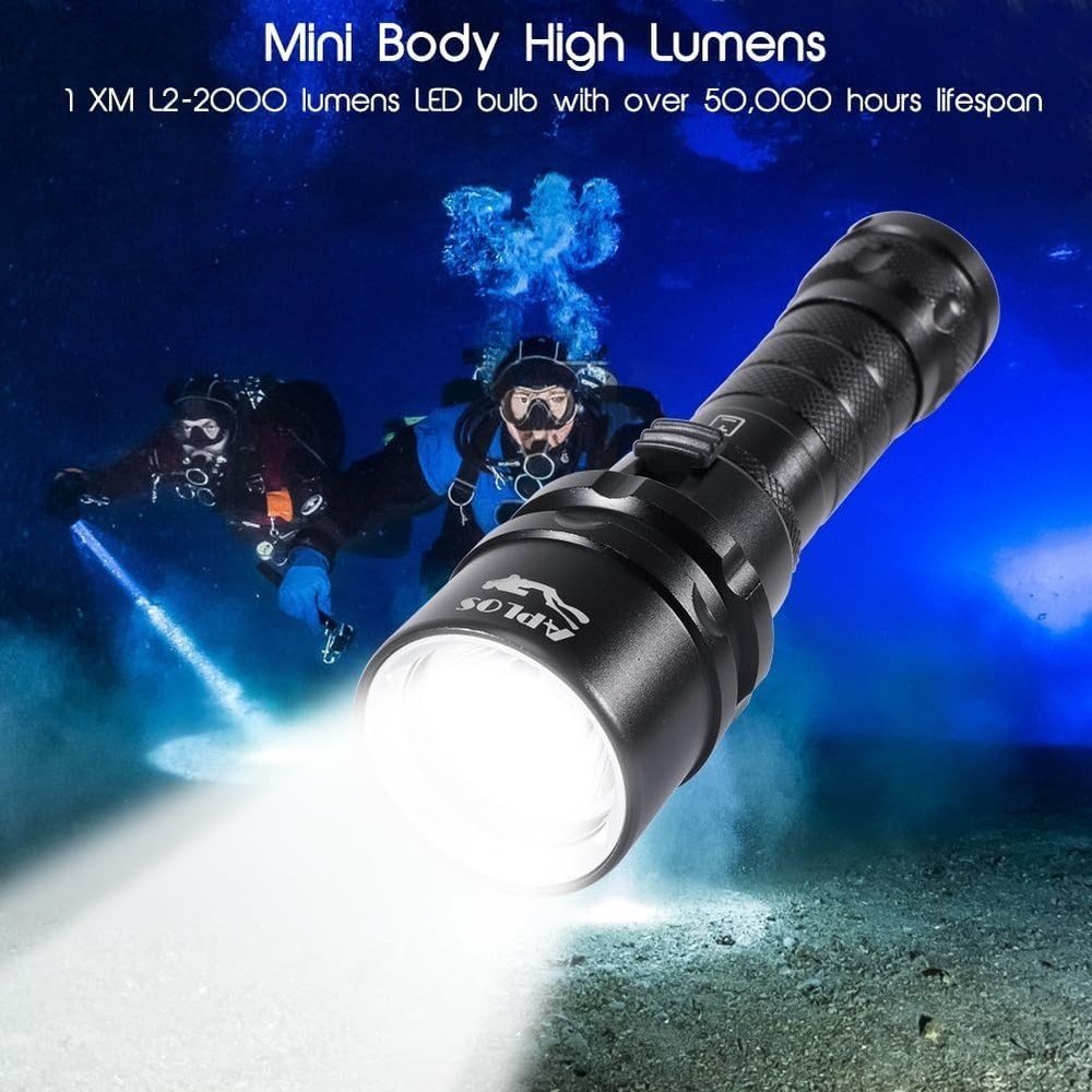 Compact 2000 Lumens Scuba Diving Light, Waterproof Torch