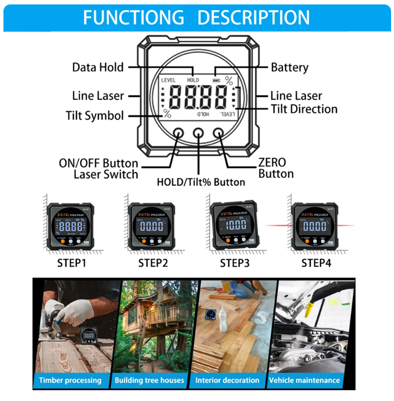Digital Angle Finder Laser Angle Gauge Level Box with Magnetic Base Hanging Tool