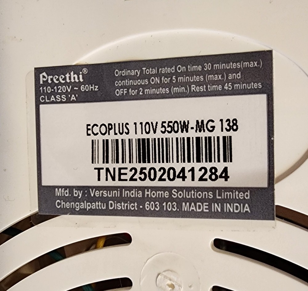 Preethi Eco plus replacement base W Stainless Jar Grinder