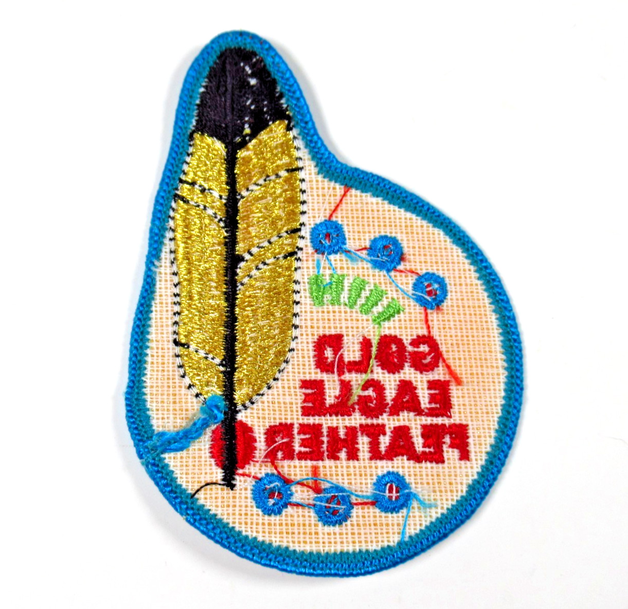 YMCA Indian Guides Gold Eagle Feather Vintage Embroidered Sew On Patch