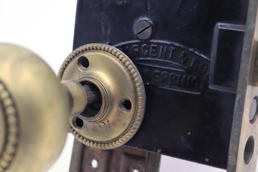 Vintage Solid Brass Beaded Entry Door Knob Set