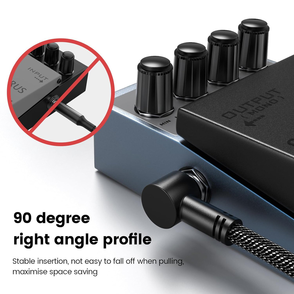 Guitar Patch Cables 6-Pack, 6-Inch Right Angle 1/4" TS Flat Cables