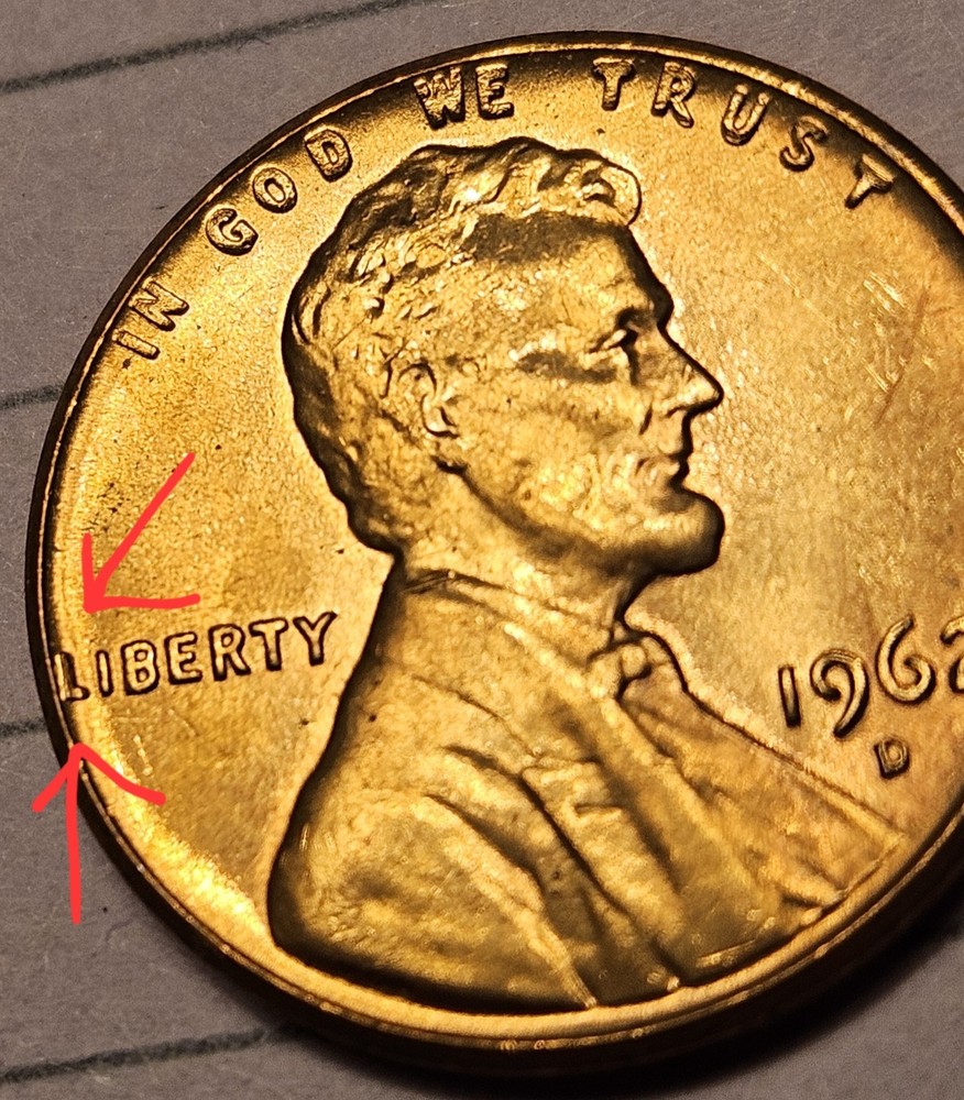 1962 D Lincoln Cent Rd L on Rim Error Uncirculated Mint Condition