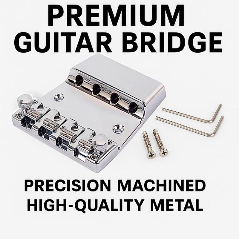 Bass Guitar Bridge 4 String with Tool Set Hardtail Saddle for Chrome