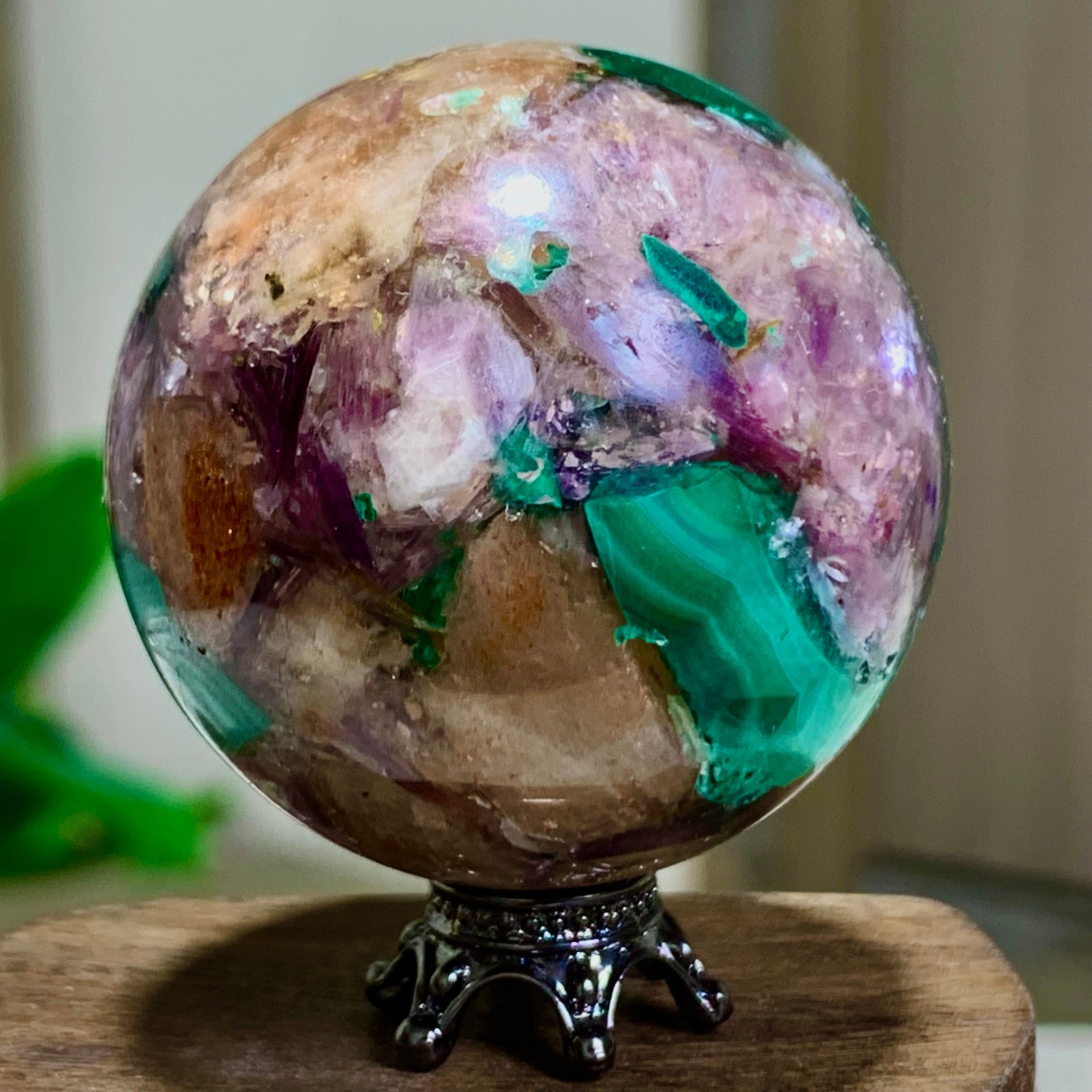 94G Newly discovered rare malachite purple mica symbiotic sphere restoration