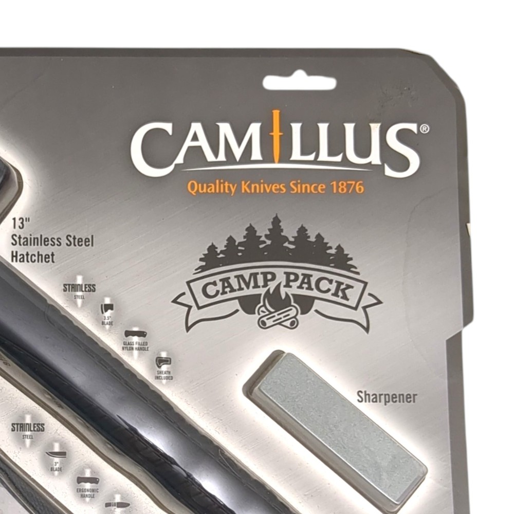 Camillus Multi-Tool Camp Pack, 4-Tools, 13" Hatchet and Sheath, 7" Fixed Bladed