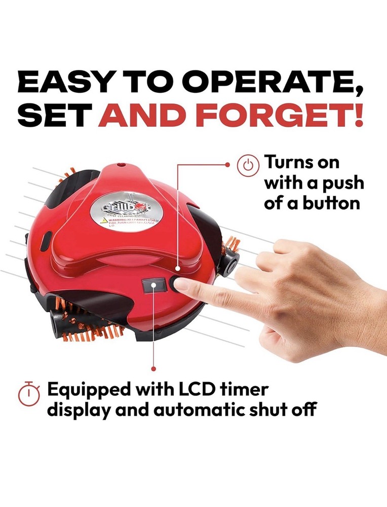 Grillbot Automatic Grill Cleaning Robot Red Rechargeable LCD Timer