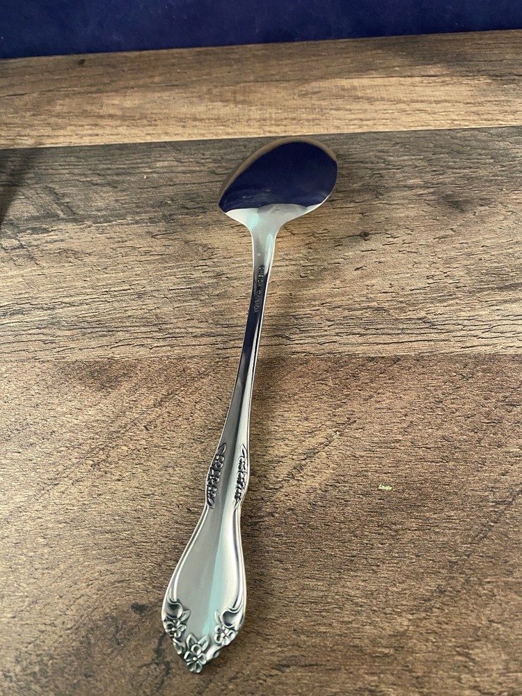 Large Oneida Canada Serving Spoon Scroll Flower Design Unknown Pattern