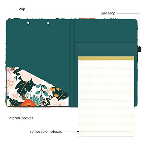 Clipboard Folio with Refillable Lined Notepad and Interior Classic Flower