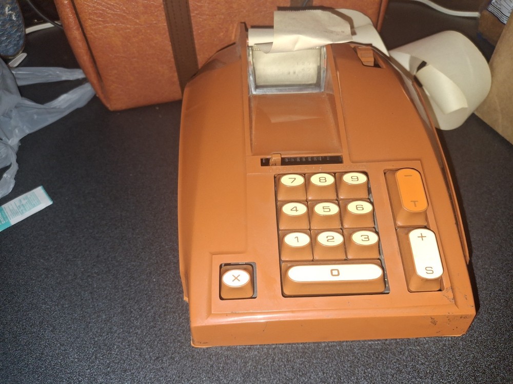 Vintage Sears Roebuck Adding Machine. Burnt Orange. With original case