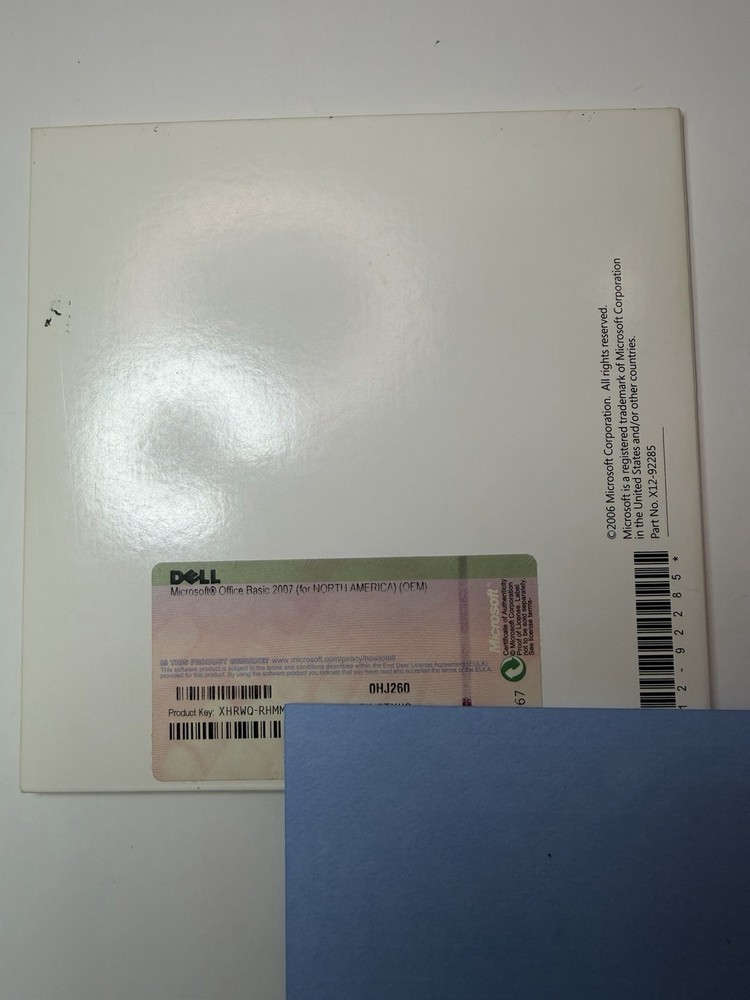 Microsoft Office Basic 2007 OEM Dell COA Disc Set Original Packaging