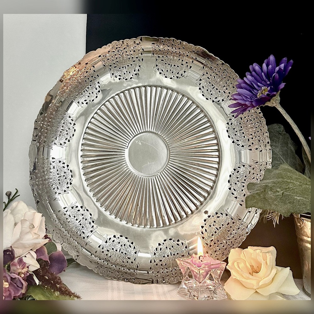 Vintage Footed Silver Plated Centerpiece Fruit Bowl Serving Tray - Prata 90